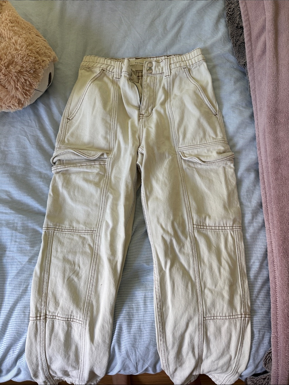 PacSun Cream Utility Cargo Straight Leg Pants